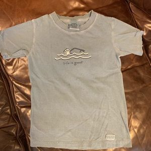Slate blue Life Is Good swimming T, kids 10